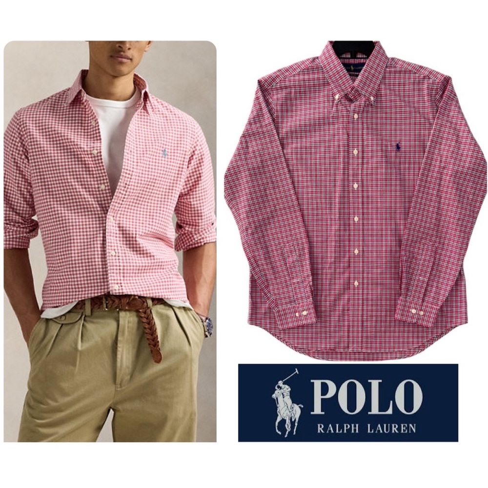 Polo Ralph Lauren Plaid Button Front Shirt Red White Blue Gingham Size Large